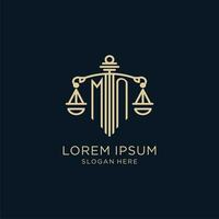Initial MN logo with shield and scales of justice, luxury and modern law firm logo design vector