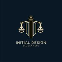 Initial OD logo with shield and scales of justice, luxury and modern law firm logo design vector