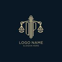 Initial DP logo with shield and scales of justice, luxury and modern law firm logo design vector