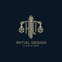 Initial KQ logo with shield and scales of justice, luxury and modern law firm logo design vector