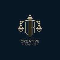 Initial LK logo with shield and scales of justice, luxury and modern law firm logo design vector