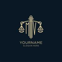 Initial MV logo with shield and scales of justice, luxury and modern law firm logo design vector