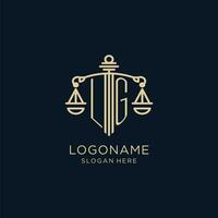 Initial LG logo with shield and scales of justice, luxury and modern law firm logo design vector