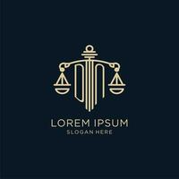 Initial DN logo with shield and scales of justice, luxury and modern law firm logo design vector