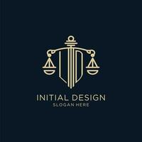 Initial LD logo with shield and scales of justice, luxury and modern law firm logo design vector