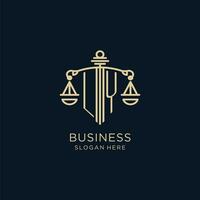 Initial LY logo with shield and scales of justice, luxury and modern law firm logo design vector