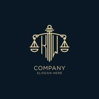 Initial KW logo with shield and scales of justice, luxury and modern law firm logo design vector