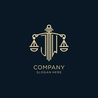 Initial JW logo with shield and scales of justice, luxury and modern law firm logo design vector