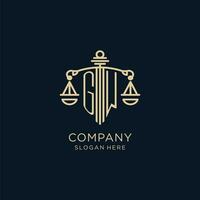 Initial GW logo with shield and scales of justice, luxury and modern law firm logo design vector
