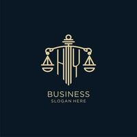 Initial HY logo with shield and scales of justice, luxury and modern law firm logo design vector