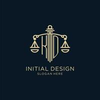 Initial KD logo with shield and scales of justice, luxury and modern law firm logo design vector