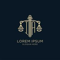 Initial IA logo with shield and scales of justice, luxury and modern law firm logo design vector