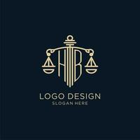 Initial HB logo with shield and scales of justice, luxury and modern law firm logo design vector