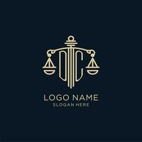 Initial DC logo with shield and scales of justice, luxury and modern law firm logo design vector