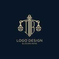 Initial IB logo with shield and scales of justice, luxury and modern law firm logo design vector