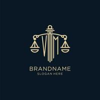 Initial VM logo with shield and scales of justice, luxury and modern law firm logo design vector