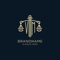 Initial VM logo with shield and scales of justice, luxury and modern law firm logo design vector