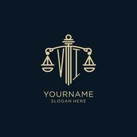 Initial VI logo with shield and scales of justice, luxury and modern law firm logo design vector