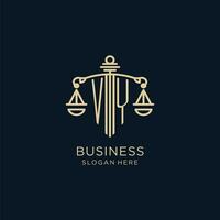 Initial VY logo with shield and scales of justice, luxury and modern law firm logo design vector