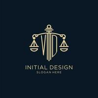 Initial VD logo with shield and scales of justice, luxury and modern law firm logo design vector
