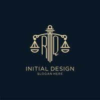 Initial RQ logo with shield and scales of justice, luxury and modern law firm logo design vector