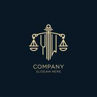 Initial YW logo with shield and scales of justice, luxury and modern law firm logo design vector