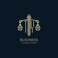 Initial TY logo with shield and scales of justice, luxury and modern law firm logo design vector