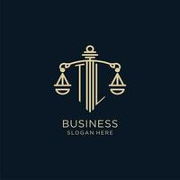 Initial TL logo with shield and scales of justice, luxury and modern law firm logo design vector