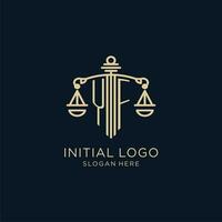 Initial YF logo with shield and scales of justice, luxury and modern law firm logo design vector