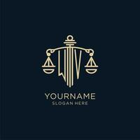 Initial WV logo with shield and scales of justice, luxury and modern law firm logo design vector