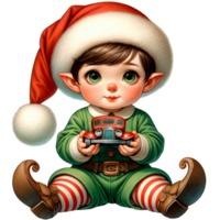 AI generated Watercolor Cute Elf Boy Playing A Toy Car Generative AI png