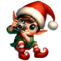 ai gegenereerd waterverf schattig elf jongen Holding een camera en nemen afbeeldingen generatief ai png