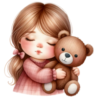 AI generated Watercolor Cute Girl Hugging a Teddy Bear Generative AI png