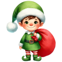 AI generated Watercolor Cute Elf Boy Carrying A Red Sack Generative AI png