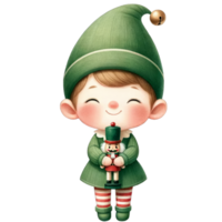 AI generated Watercolor Cute Elf Boy Holding A Nutcracker Generative AI png