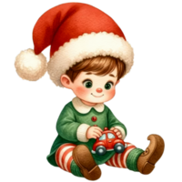 AI generated Watercolor Cute Elf Boy Playing A Toy Car Generative AI png