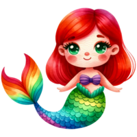 ai generado acuarela linda Pelirrojo arco iris sirena generativo ai png