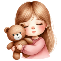 ai gegenereerd waterverf schattig meisje knuffelen een teddy beer generatief ai png