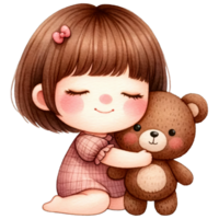 AI generated Watercolor Cute Girl Hugging a Teddy Bear Generative AI png