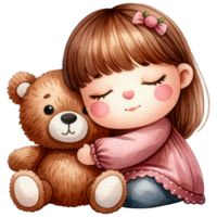 AI generated Watercolor Cute Girl Hugging a Teddy Bear Generative AI png