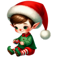 ai generato acquerello carino elfo ragazzo giocando un' giocattolo auto generativo ai png
