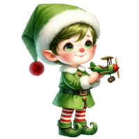 AI generated Watercolor Cute Elf Boy Playing A Toy Plane Generative AI png