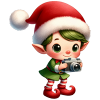 ai généré aquarelle mignonne elfe garçon en portant une caméra et prise des photos génératif ai png