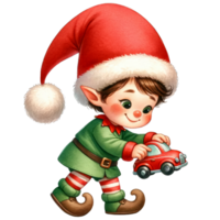 ai généré aquarelle mignonne elfe garçon en jouant une jouet voiture génératif ai png