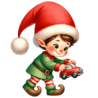 AI generated Watercolor Cute Elf Boy Playing A Toy Car Generative AI png