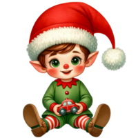 ai généré aquarelle mignonne elfe garçon en jouant une jouet voiture génératif ai png