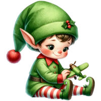 AI generated Watercolor Cute Elf Boy Playing A Toy Plane Generative AI png