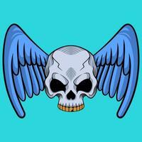 Vector skull wings illustration hand drawn logo design