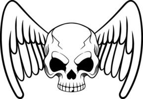 Vector tattoo design black and white hand drawn wings skull