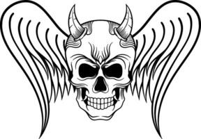 Vector tattoo design black and white hand drawn wings skull